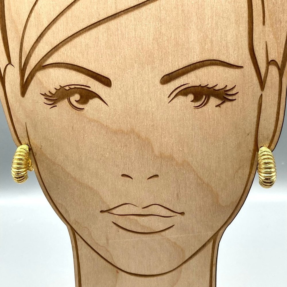 Unique Vintage Half Hoop Earrings, Gold Tone Shrimp Clip Ons